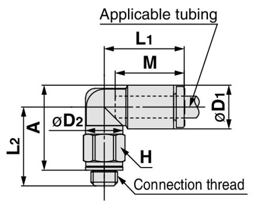 Male Elbow KQ2L (Gasket Seal) outline drawing 