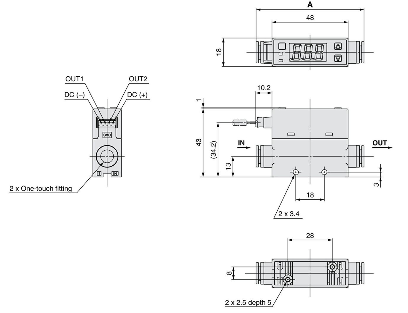 Dimensional drawing of PFM7□□-C4/C6/C8/N7