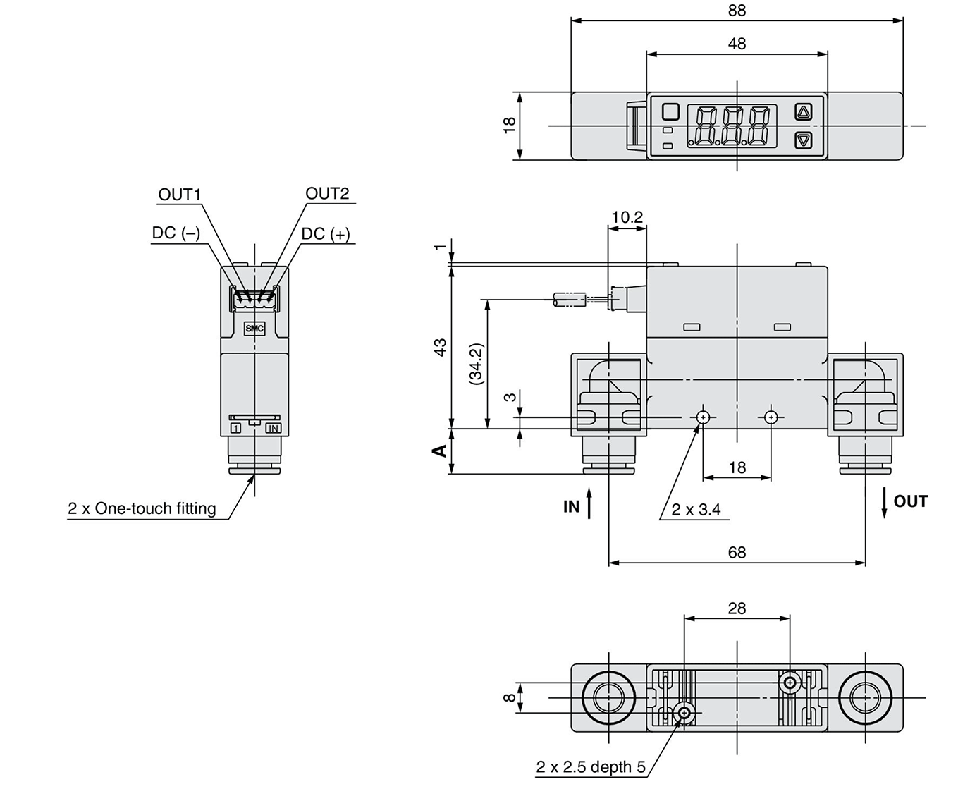 Dimensional drawing of PFM7□□-C4L/C6L/C8L/N7L