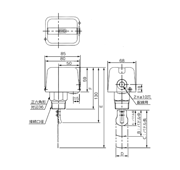 Open type: Dimensional drawing of 300, 301, 303