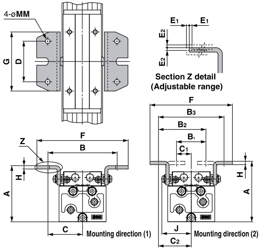 L-type mounting dimensions