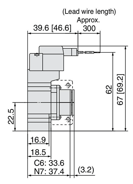 M plug connector (M): SY3120-□M□□-C4/N3/C6/N7 (-F1/2) dimensional drawing