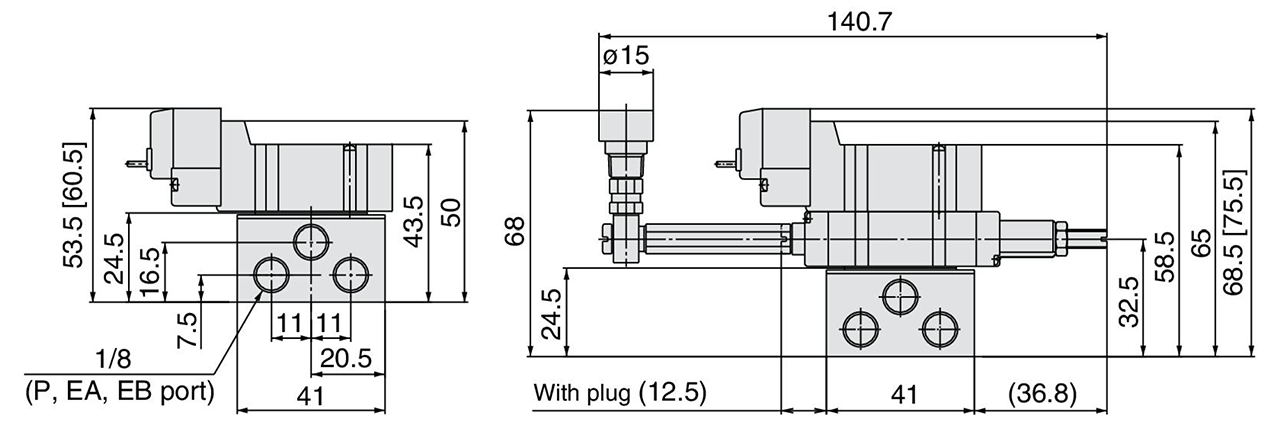 Dimensional drawing of model with spacer type pressure reducing valve