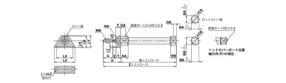 Axial foot type (L)/ C□J5L□SR/V external dimensions