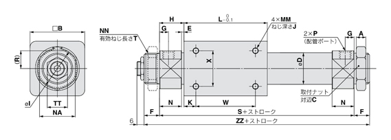 Sign rodless cylinder basic type REA series REA25 / 32/40 outline drawing