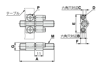 Air slide table MXQ series common adjuster option forward end adjuster axial fixed specification metal stopper outline drawing