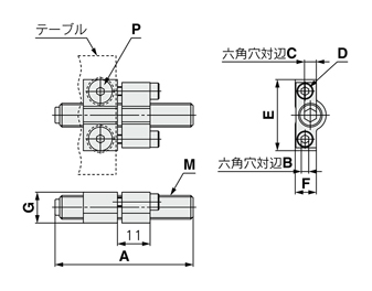 Air slide table MXQ series common adjuster option forward end adjuster axle fixed specification rubber stopper outline drawing